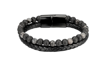 Leather Beads Bracelets for Men,Natural Tiger Eye Lava Rock Bracelet Multi-Layer Braided Leather Bracelets for Men with Stainless Steel Magnetic Clasp Mens Leather Beaded Bracelets Jewelry Gift